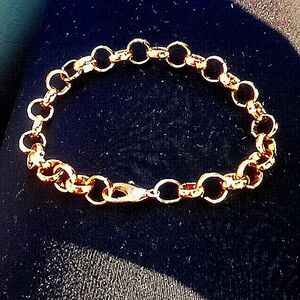 Handmade.5" 24K Gold Color Anti-Tarnish GP Rolo Stainless Steel Chain Bracelet